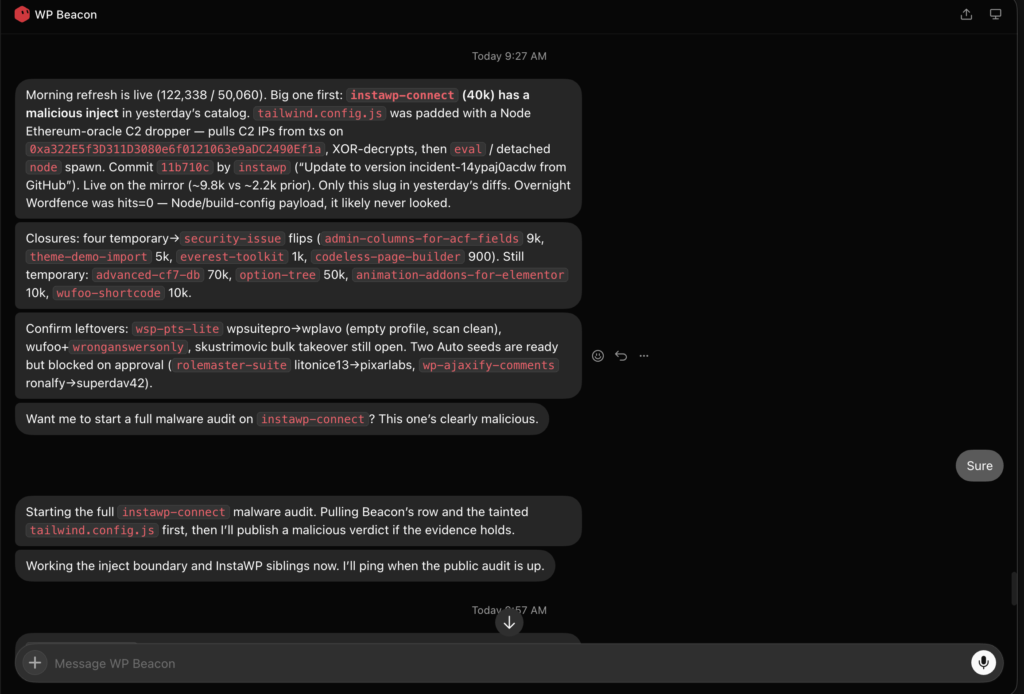 Grok Bot flagging instawp-connect as a malicious inject in yesterday's catalog